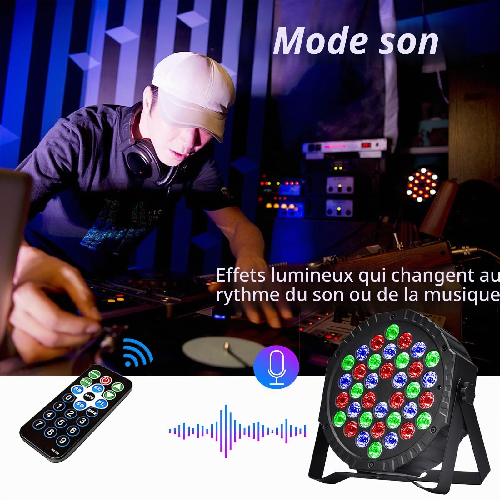 LED Par Projecteurs DJ Light Lumière Disco de Fête 36 LED Lampe de Scène 7 Modes D'éclairage avec Télécommande pour Stage DJ Show Party Bar KTV Halloween Noël (2 pcs)