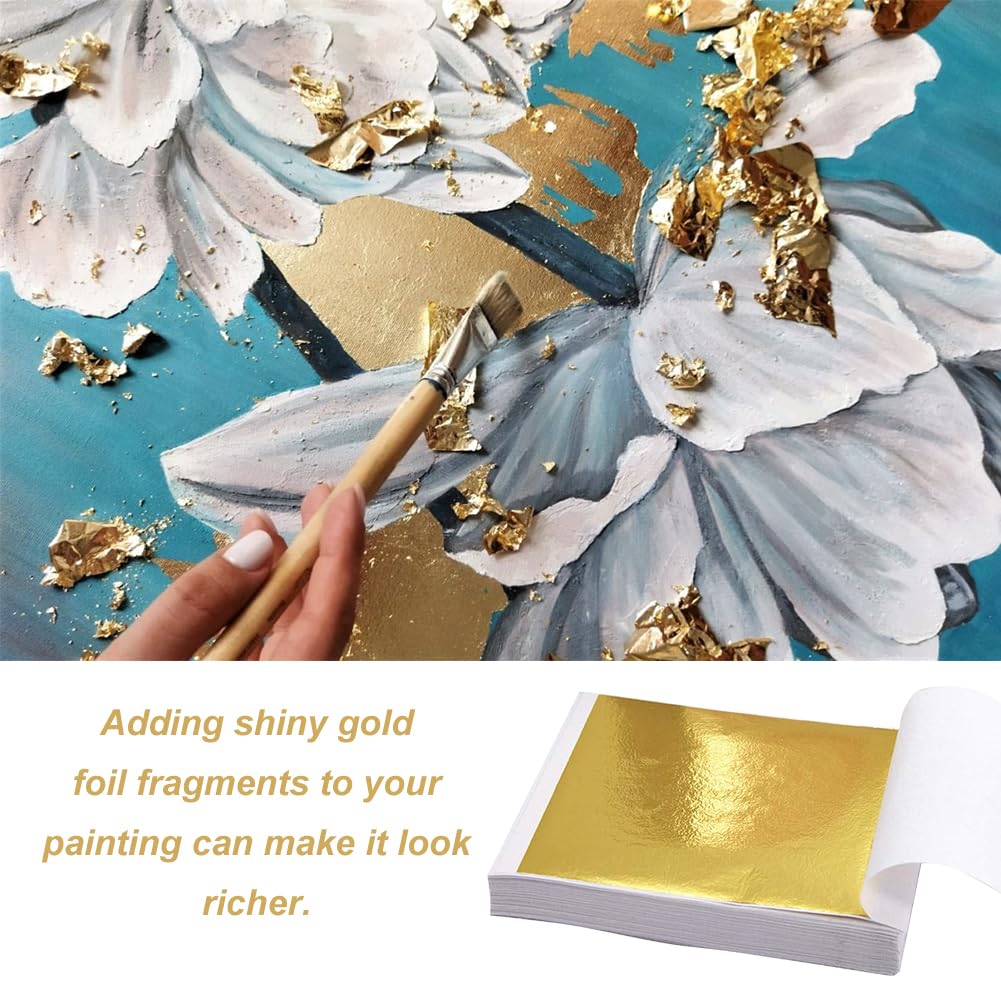 100x 24k Foglia D'oro Fogli Arte Artigianato Design Doratura Incorniciatura Rottami Premium Oro Felice H - Foto 4