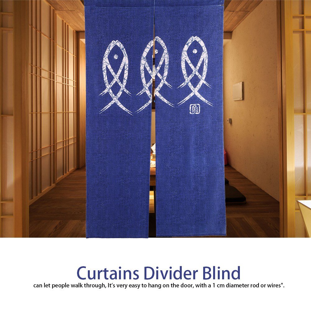 Tissting Tenda Porta Stile Giapponese, Arazzo Decorativo Noren con 3 Pesci, 150x85 cm, Tessuto di Alta Qualità per Ristoranti, Bar, Sala da Tè