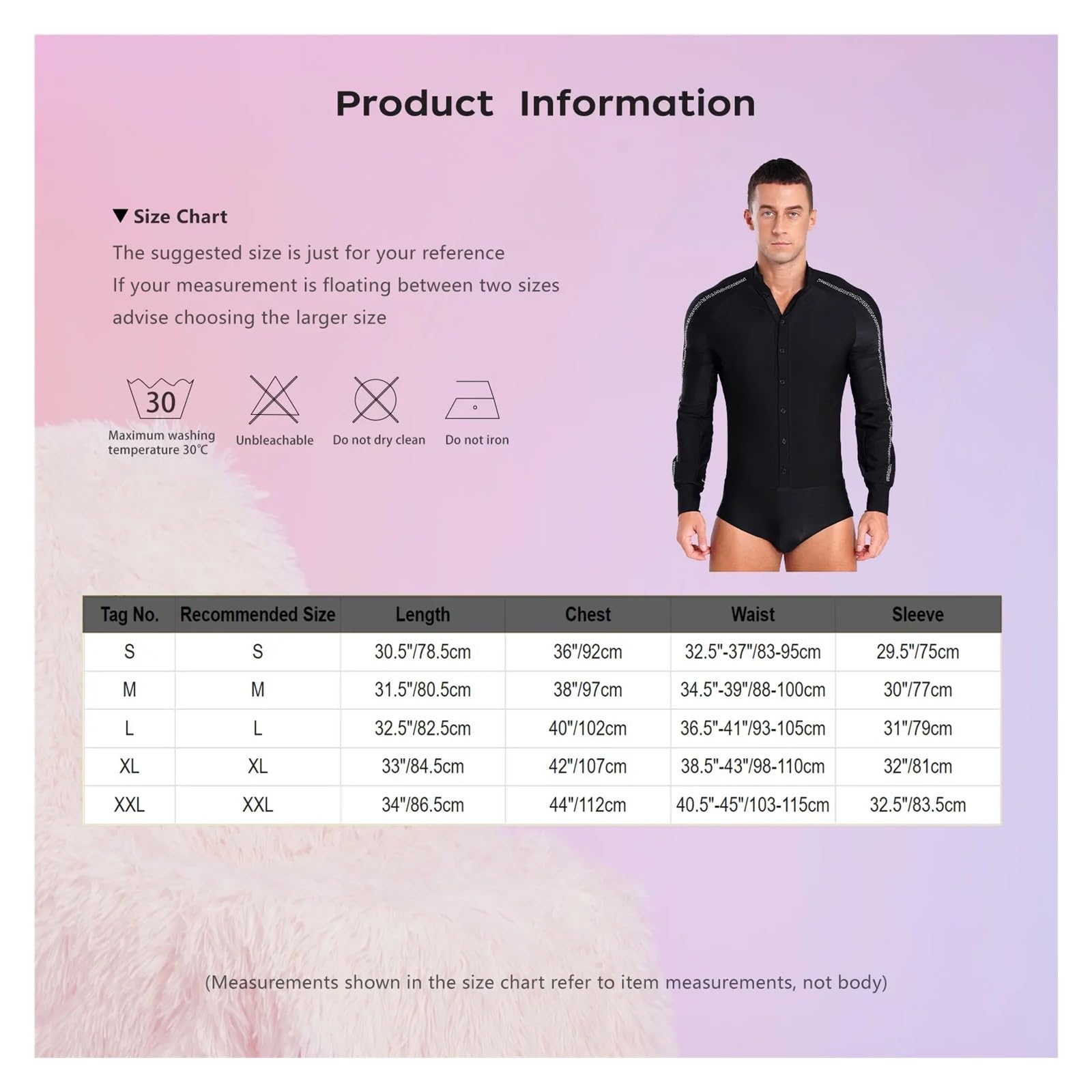 Maillot de Danza para Hombres Traje de competición de Ballet Latino for Hombre, Manga raglán, Cuello Alto, Botones y Brillantes Diamantes de imitación(Black,L)