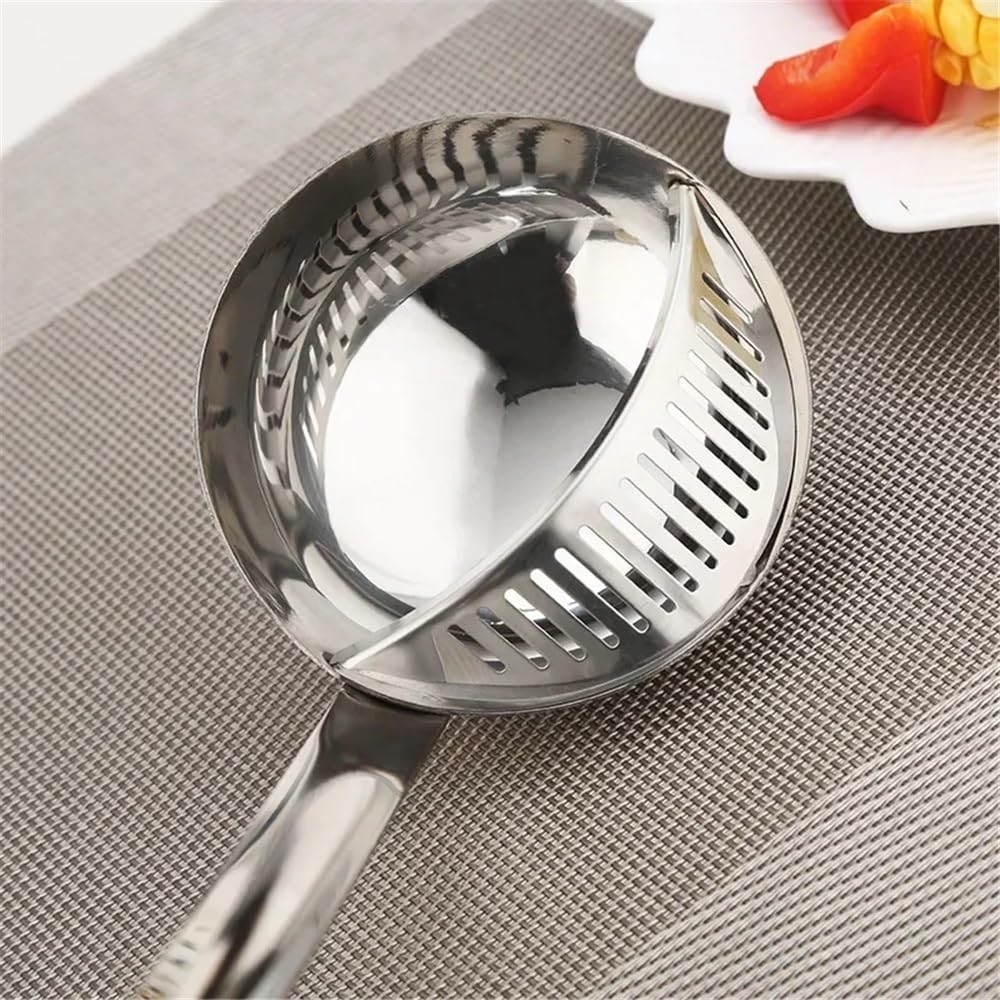 Ergonomica Cucchiaio da zuppa a doppio uso, manico lungo, mestolo da zuppa in acciaio inossidabile con filtro rimovibile, scolapasta da cucina, utensili da cucina per frullare(Small (27x7.7cm))