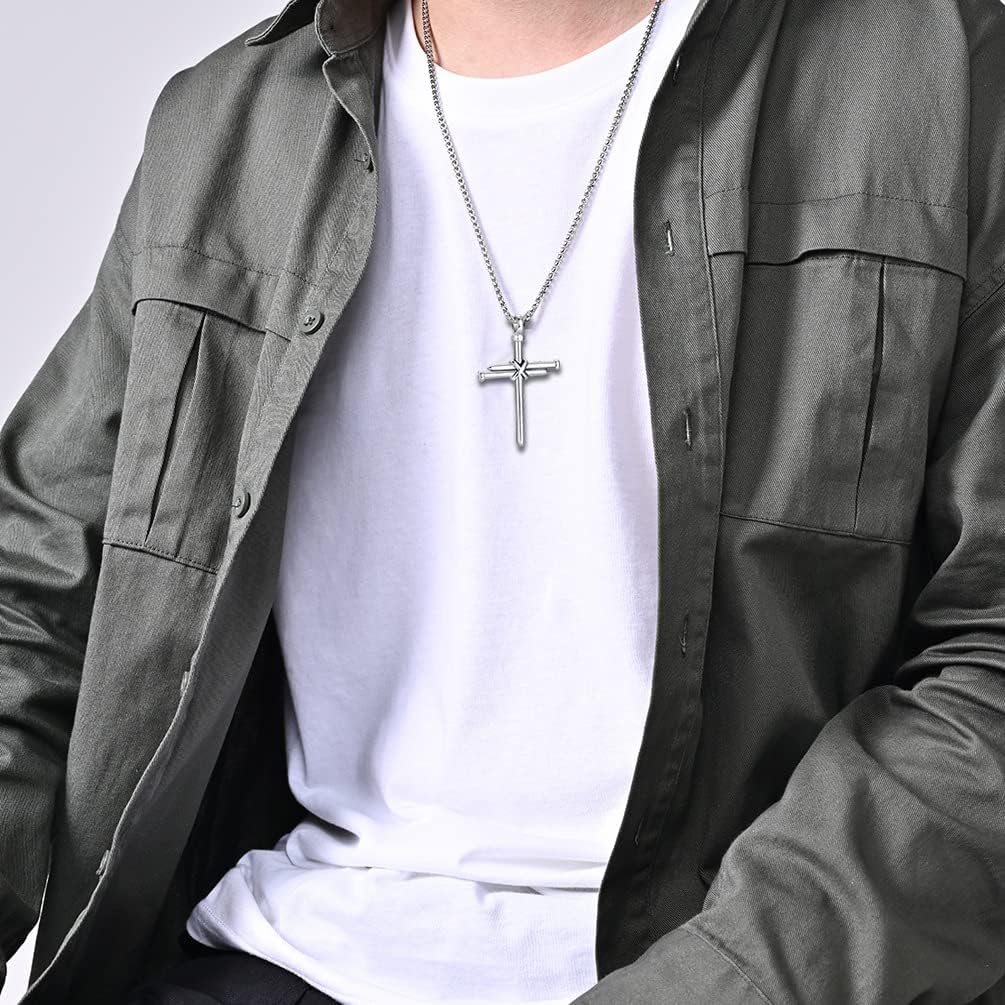 Rnivida Men's Nail Cross Necklace Stainless Steel Cross Pendant Necklace Christian Jewelry Gift for Men - Image 5