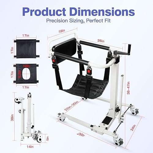 Miniatura 2 de Silla plegable de transferencia de elevación de pacientes 4 en 1, silla de 440 libras Cift para ancianos y discapacitados - Altura ajustable,