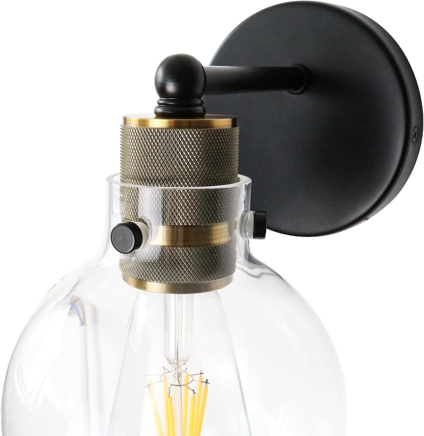 MONKFISH Modern Industrial Wall Sconce Light with Glass Globe Shade, Black & Brass Wall Lamp Fixture for Bathroom, Bedroom, Hallway & Living Room, E26 Socket, UL Listed