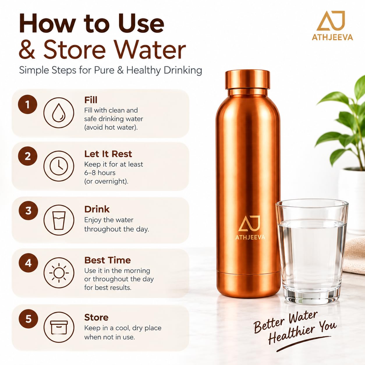 Pure Copper Water Bottle - Ayurvedic Health Benefits -5