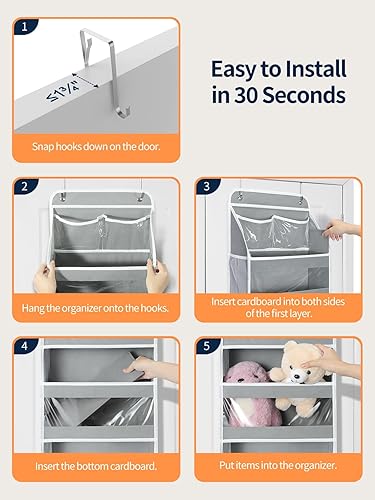 Miniatura 4 de Yecaye Organizador de 5 niveles, 1 unidad, organizador de puerta a prueba de columpios para colgar con ventanas de PVC transparente, almacenamiento