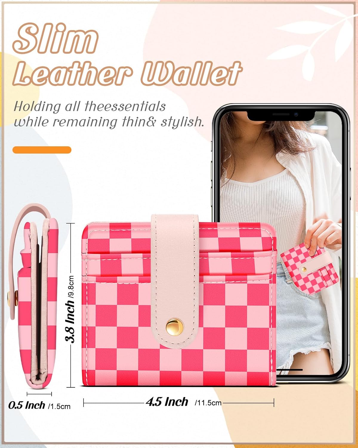 Bistup Wallet for Women Cute Bifold Small Card Wallet Rfid with Keychain for Ladies Teen Girls Female Medium Girly Aesthetic Thin Slim Checkered Plaid Unique Pretty Leather Credit Card Holder Purse - Image 2