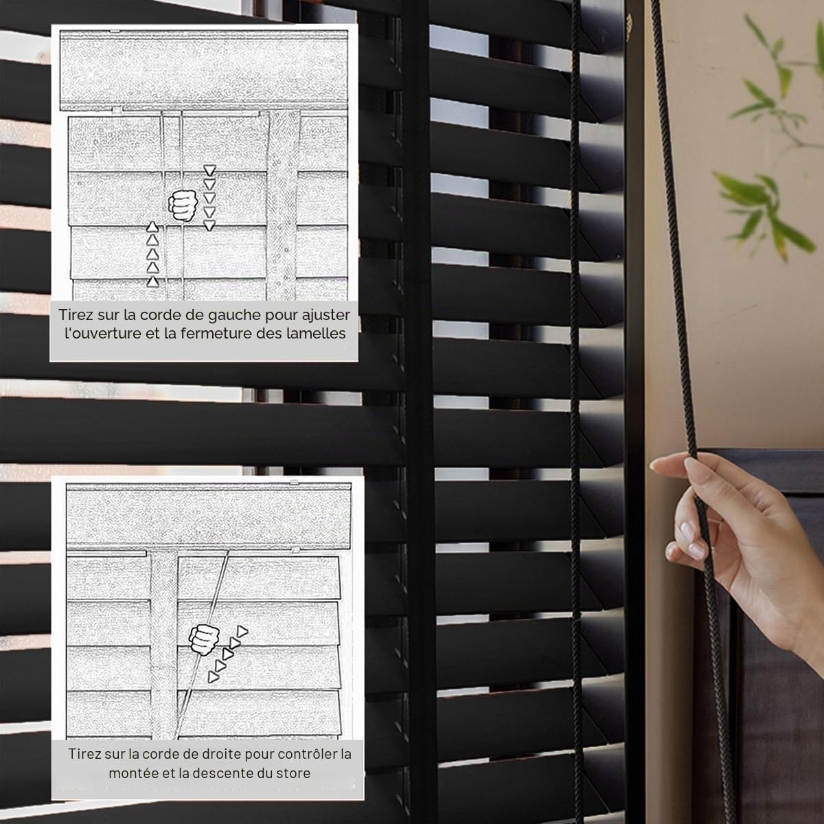 Générique Store Venitien Bois Lamelles 50 mm Larges 60/70/80/90/100/110cm Stores Horizontaux Rideaux Occultants sur Mesure pour Chambre & Salon Installation Facile(Acajou)