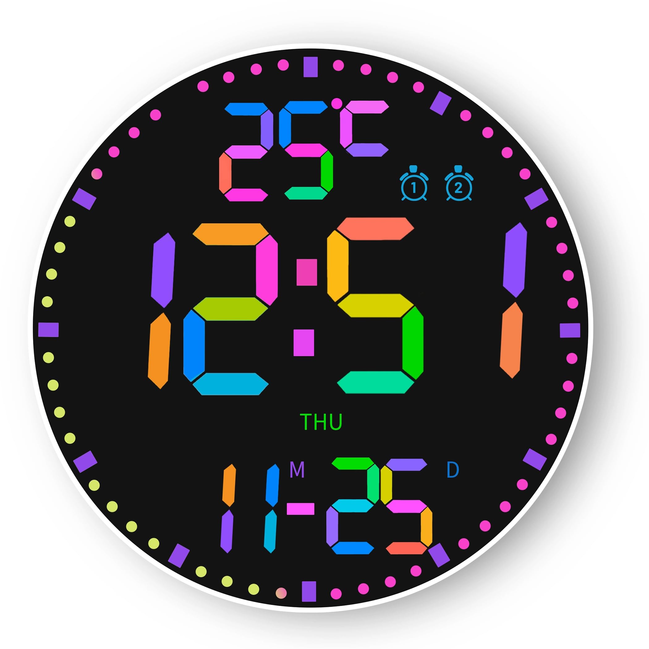 Grande Orologio Digitale da Parete Rotondi, Schermo LED da 30cm/11.6", 12 Colori RGB, Orologi da Parete Grandi Digitali con Telecomando, Orologi da Parete LED, Luminosità Automatica, Sveglia
