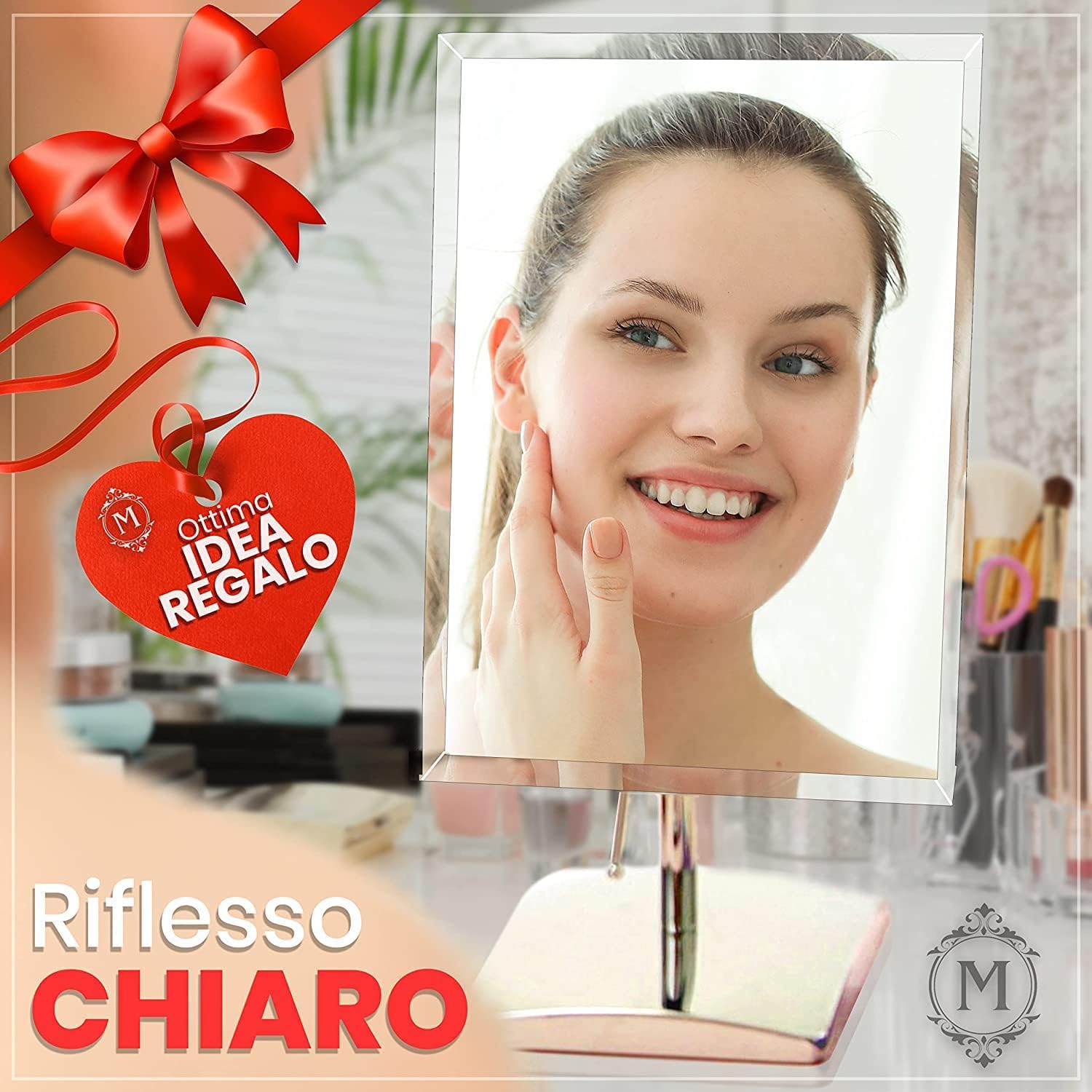 MIRRORVANA Specchio da tavolo per trucco e bagno, specchietto portatile da scrivania ideale per truccarsi e make up (18 x 25 cm)