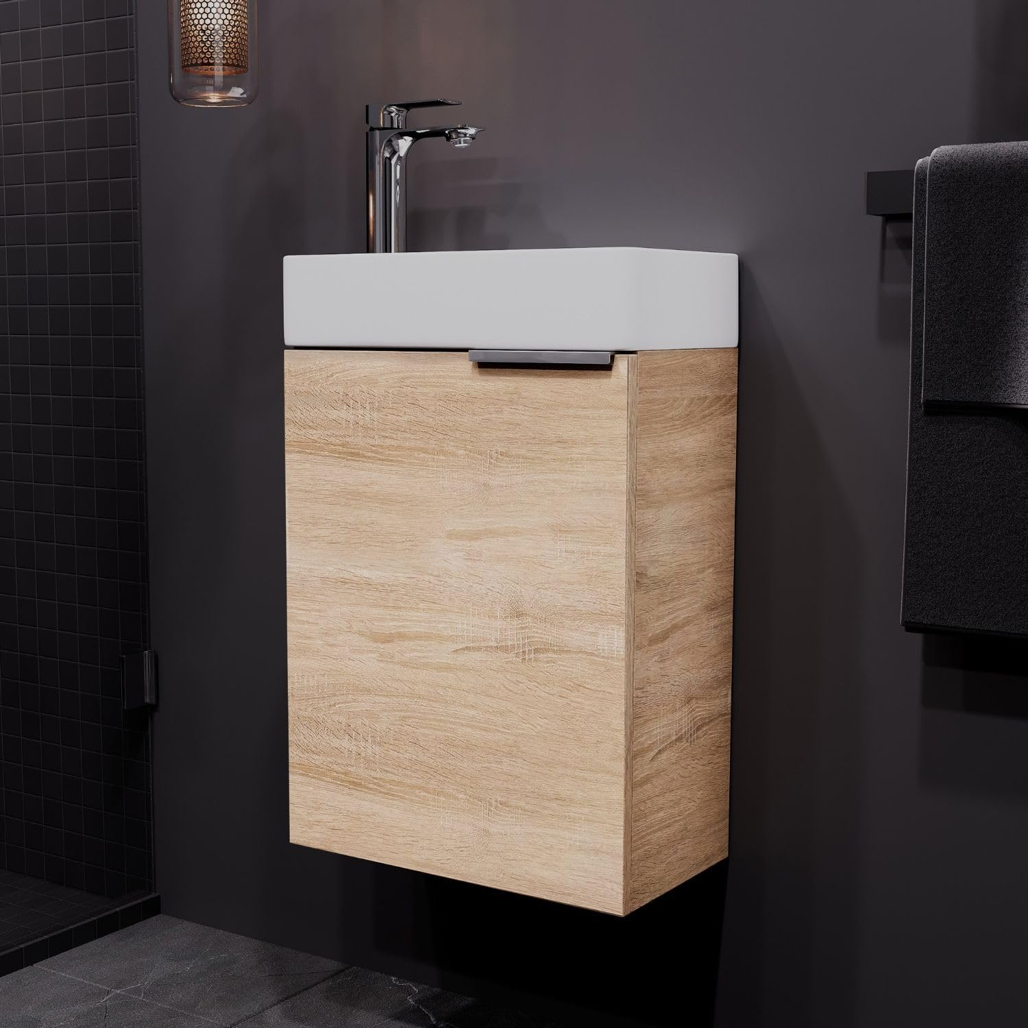 Planetmöbel Meuble sous lavabo 40 cm, Meuble Salle de Bain avec Vasque pour Petites salles de Bains, WC invités, chêne Sonoma