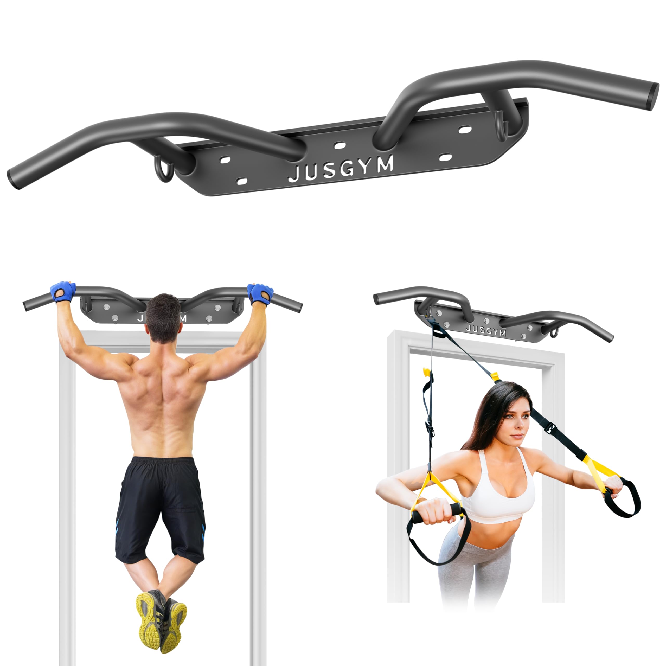 Jusgym Wall Mounted Pull Up Bar - Heavy Duty Chin Up Bar Pull-Up Bar Support Beam or Joist