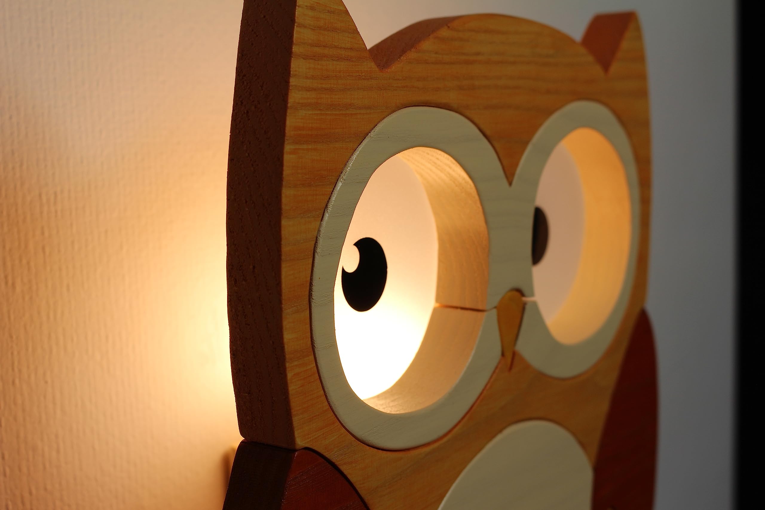 Clevere Kids Kinder-Wandlampe Alle meine Tiere | Handarbeit aus der EU | hochwertige Leselampe, Nachtlicht aus Holz | E14 (Eule natur)