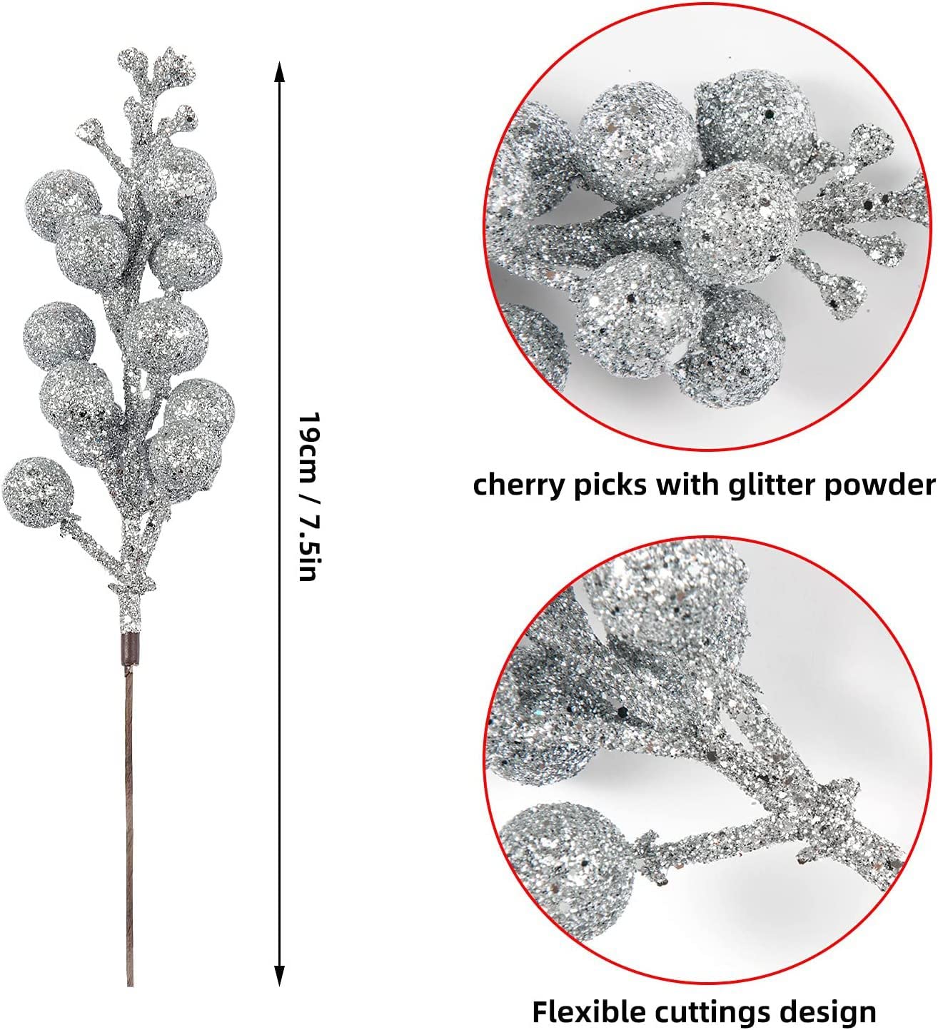 YYCRAFT Glitter Berries Stems, Artificial Berries Picks for Christmas Tree Ornaments DIY Xmas Wreath, Crafts - Image 2