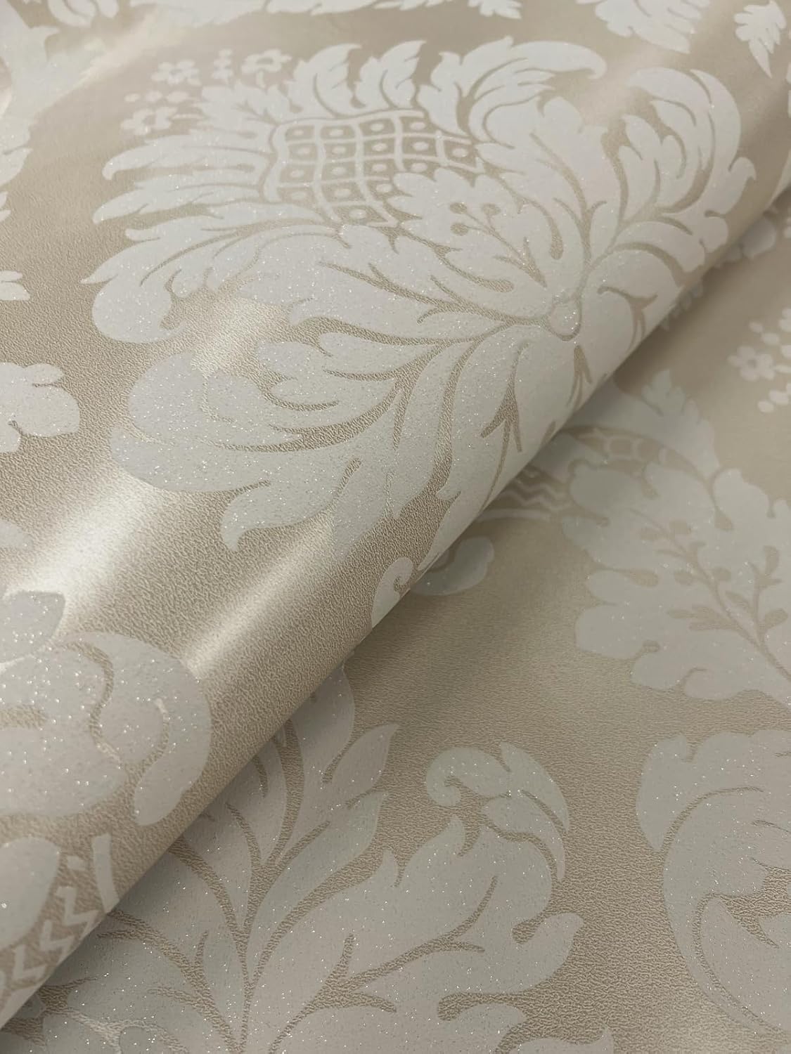 NextWall Charnay Damask Peel and Stick Wallpaper (Metallic Champagne & Glitter)