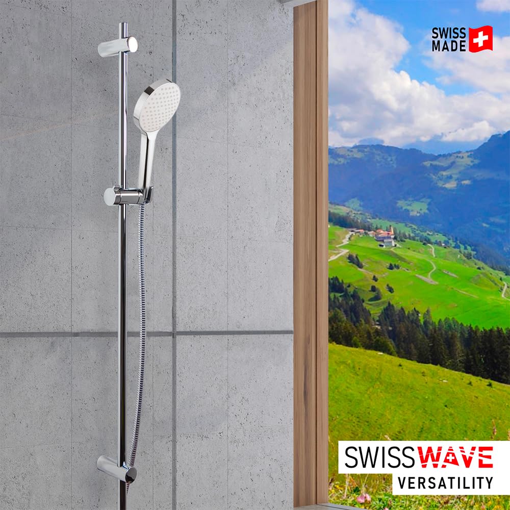 SwissWave - Kit Asta Doccia Reno 1000mm con Doccetta 1 Getto e Flessibile 1600mm - Asta Acciaio Inox - Fissaggi Murali Regolabili - Installazione Semplice e Design Moderno - Argento/Cromo