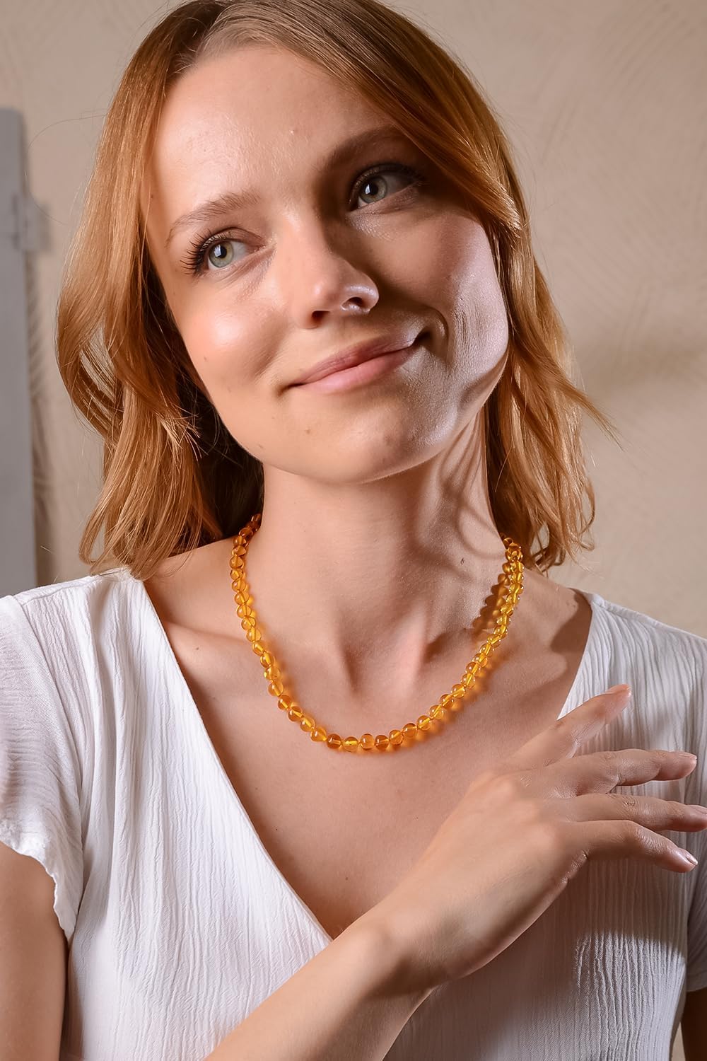 Amber Necklace for Women with 18K Gold Plated Silver Clasp - 19 inch w/t 2 inch Extender- HandMade from Baroque Amber Beads