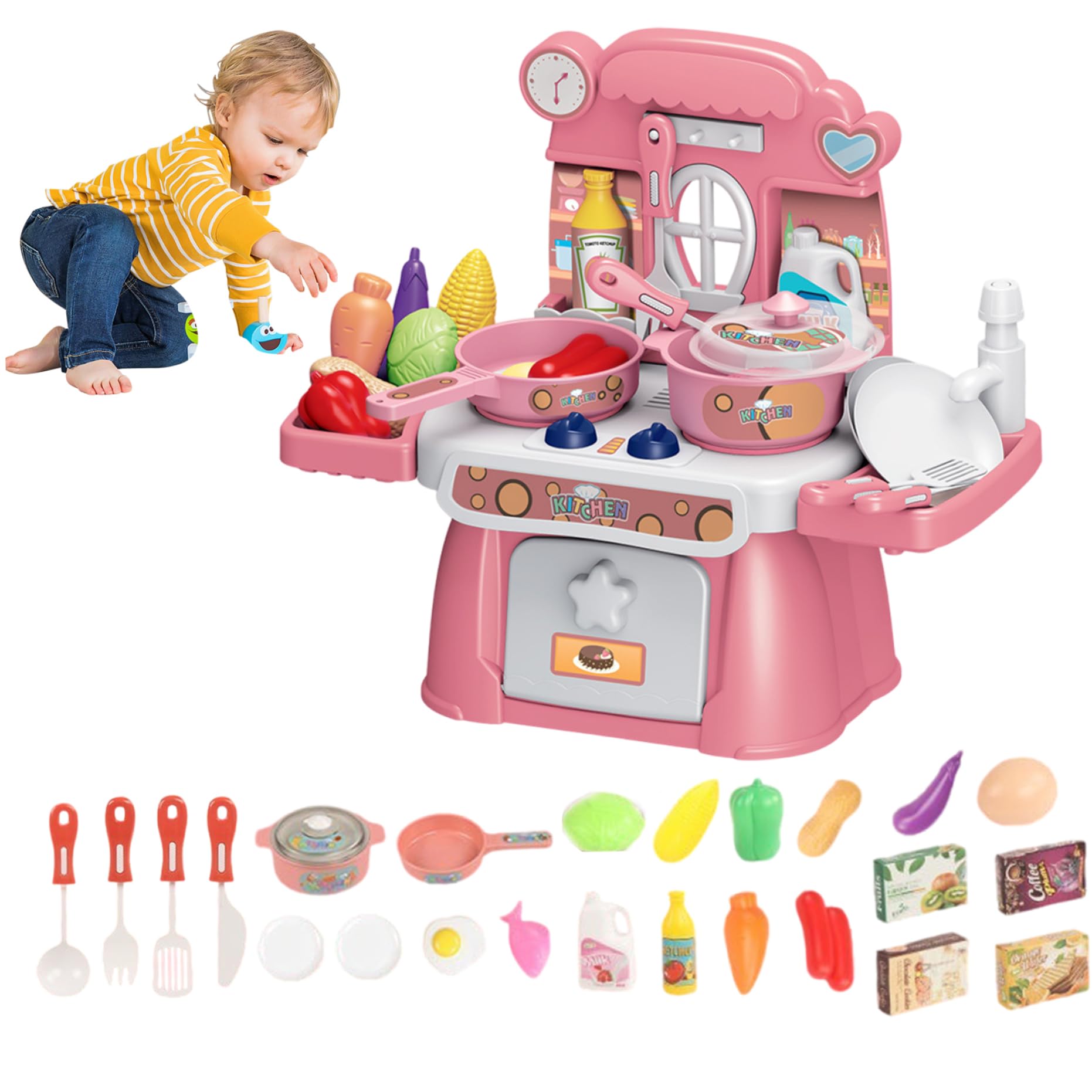 Jeu d'imitation cuisine avec 24 accessoires dinette pour s'amuser dans la chambre