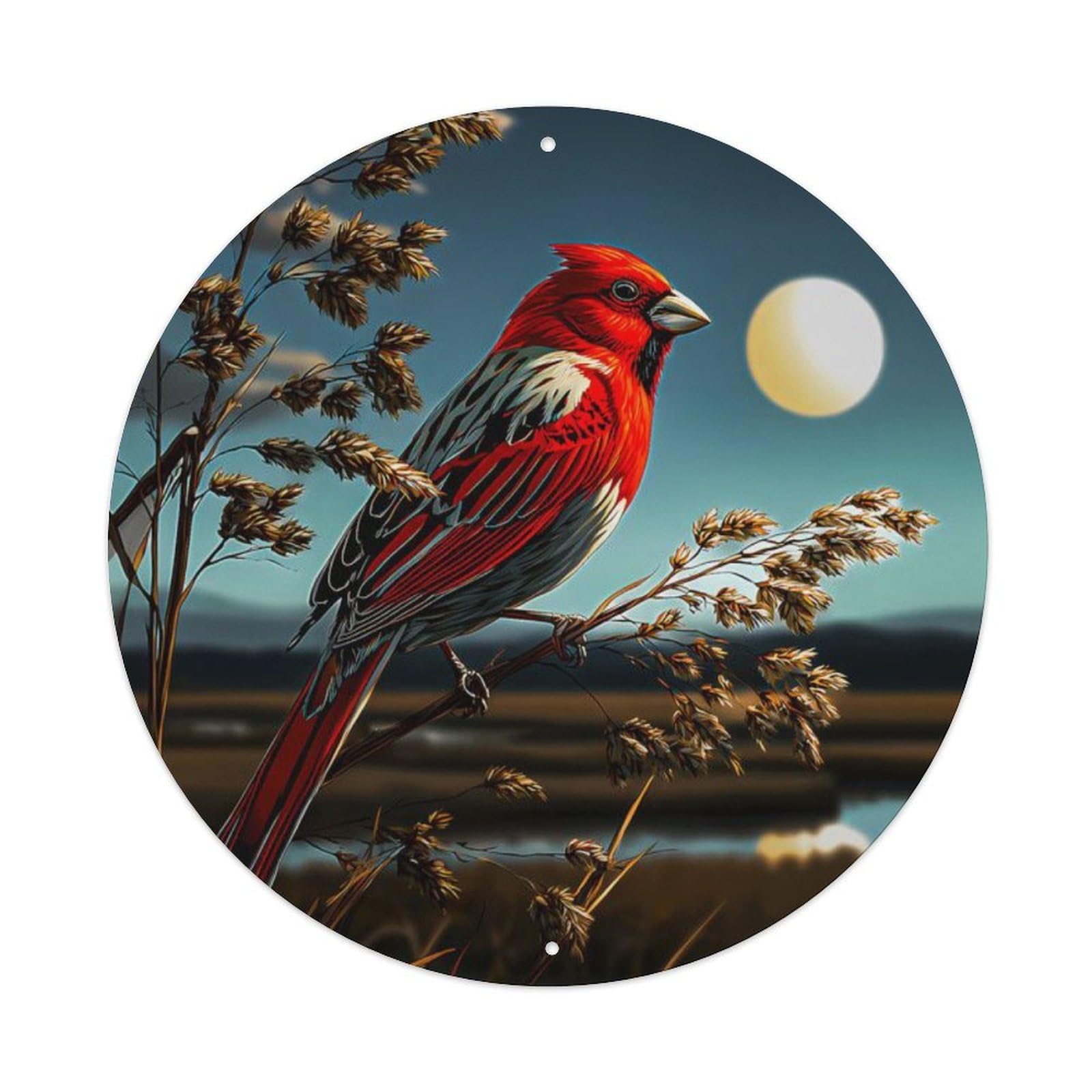 Animal Northern Cardinal Full Moon Night Wildlife Landscape Vintage Metal Tin Sign Plaque Wall Decor for Cafe, Club Bar, Office, Garden Metal Poster 8x8Inch