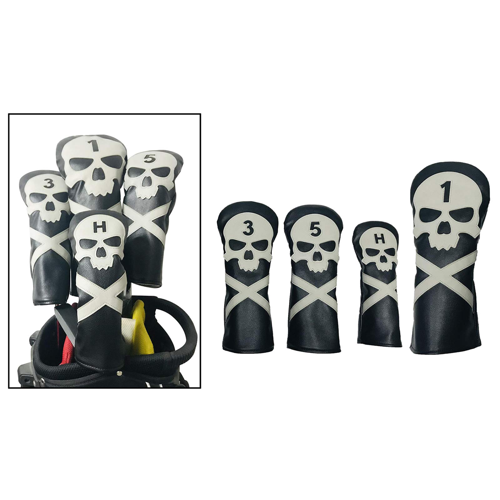 SchläGerkopfhüLlen 4 Stück Pu. Leder Gedruckter Golfholz-Head Cover Golf Club Pu. Lederkopfköpfe Fit Treiberfairway Holz Hybrid Golf SchläGerhauben