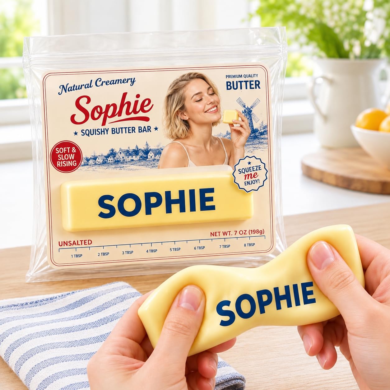 Personalised Text Butter Squishy with Custom Vintage Portrait Packaging — image 1