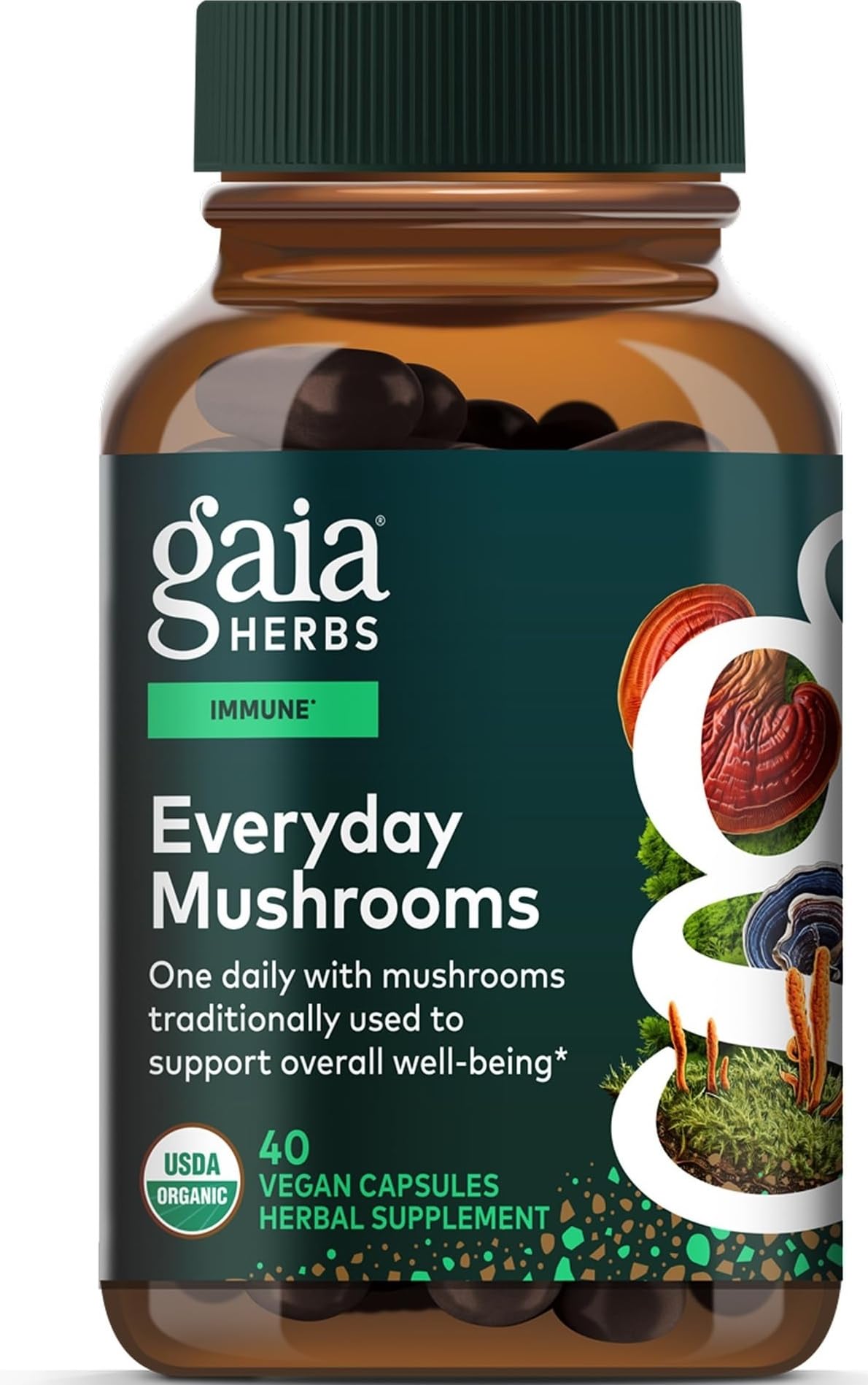 Gaia Herbs Everyday Mushrooms, 40 Vegan Capsules, 40 Servings