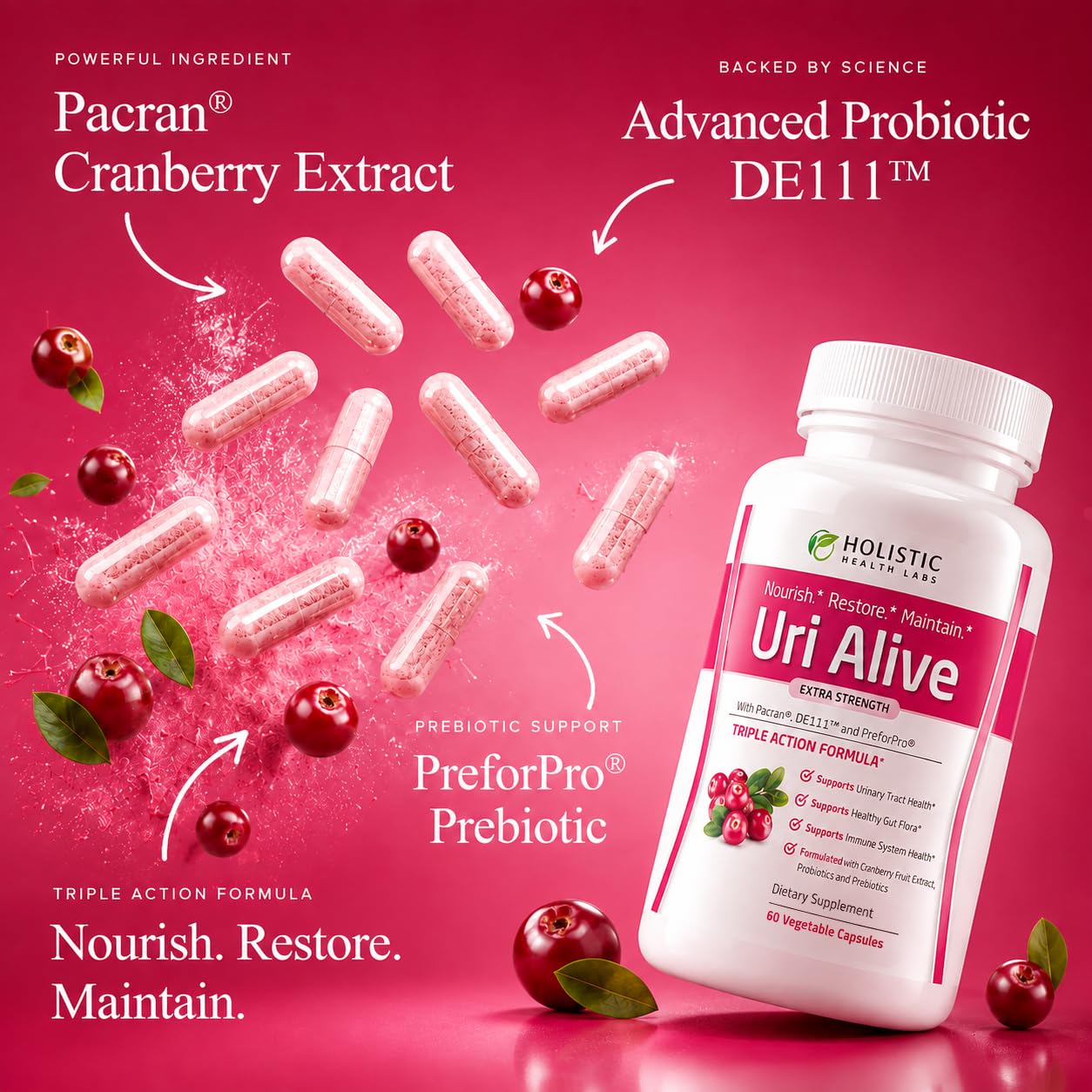 Uri Alive Extra Strength Urinary Support Supplement for Urinary Tract, Bladder, Gut Flora, and Immune System Health (60 Count (Pack of 1)) — Amazon image 3