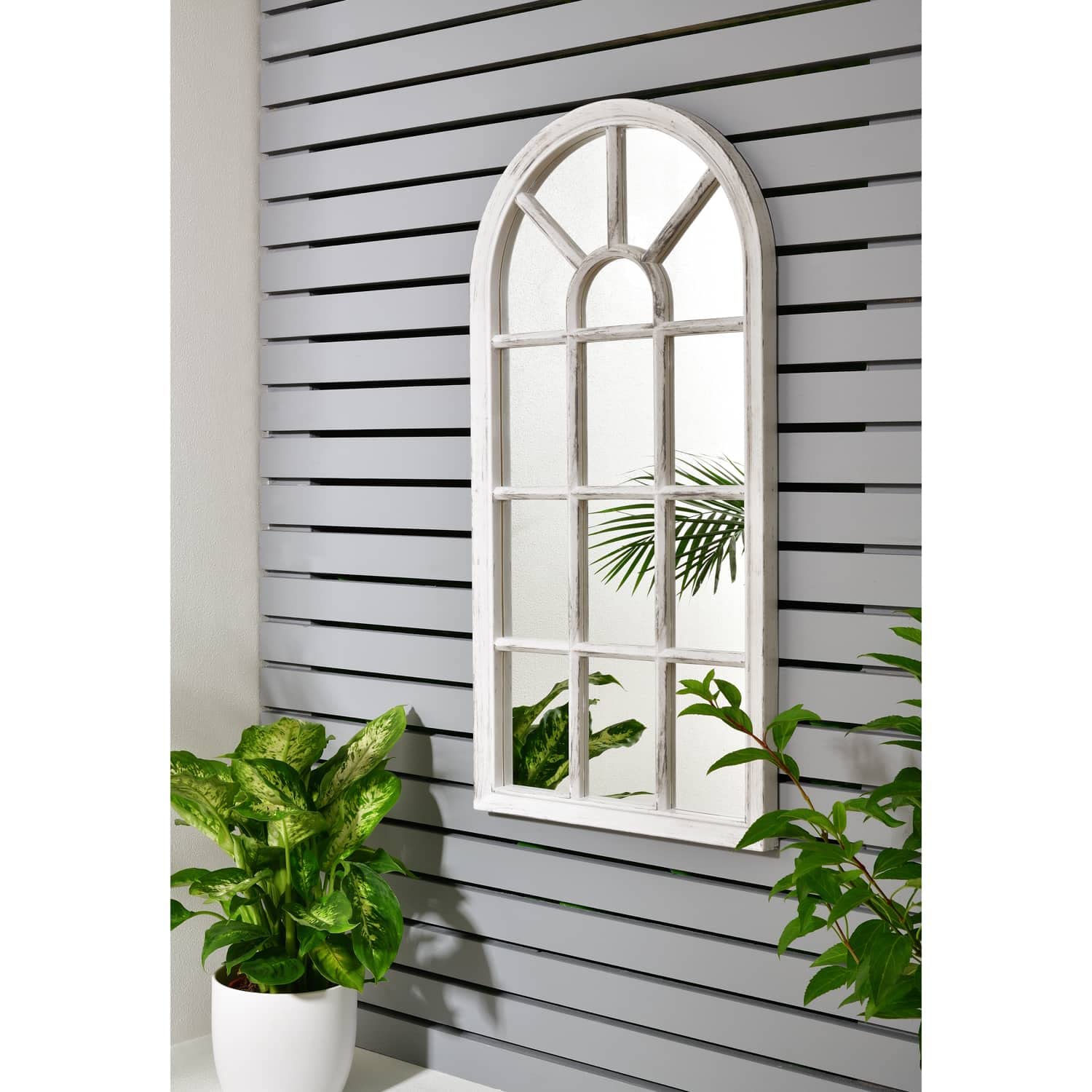 Deenz White Window Style Wall Mirror Simply Stylish Decor Mirror Wall Window Mirror 69X 34Cm ( Rustic)