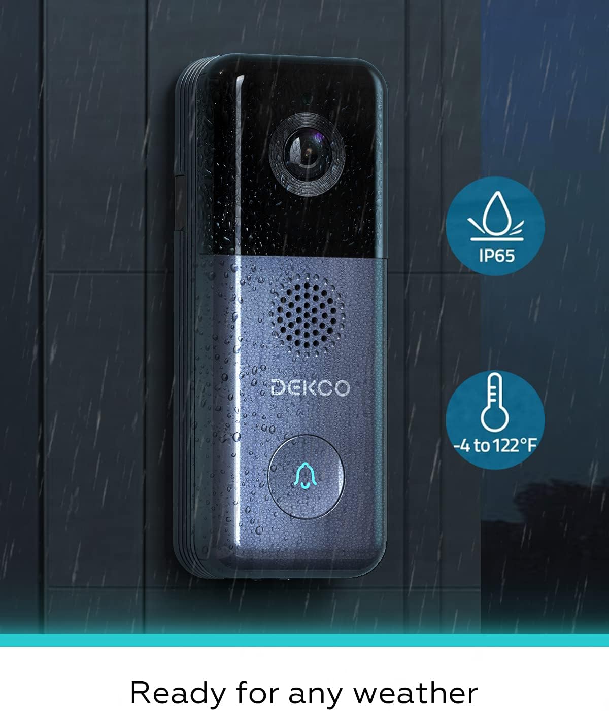 DEKCO Video Doorbell mounted on a wooden door