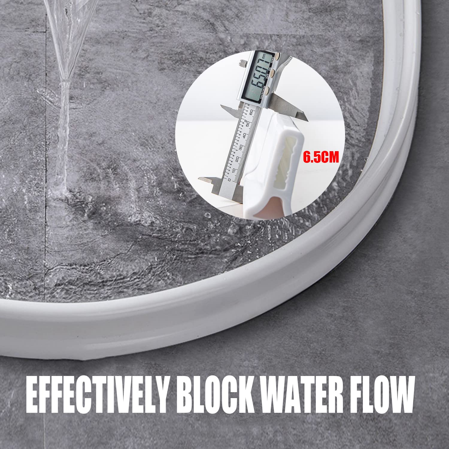 50 CM-240 CM Schwallschutzleiste Dusche, Faltbare Duschschwellen-Wasserdamm, Silikonstreifen Duschwanddichtung mit Montagewerkzeug, Höhe: 6.5 cm, für Küche, Badezimmer (90cm/35.43in)