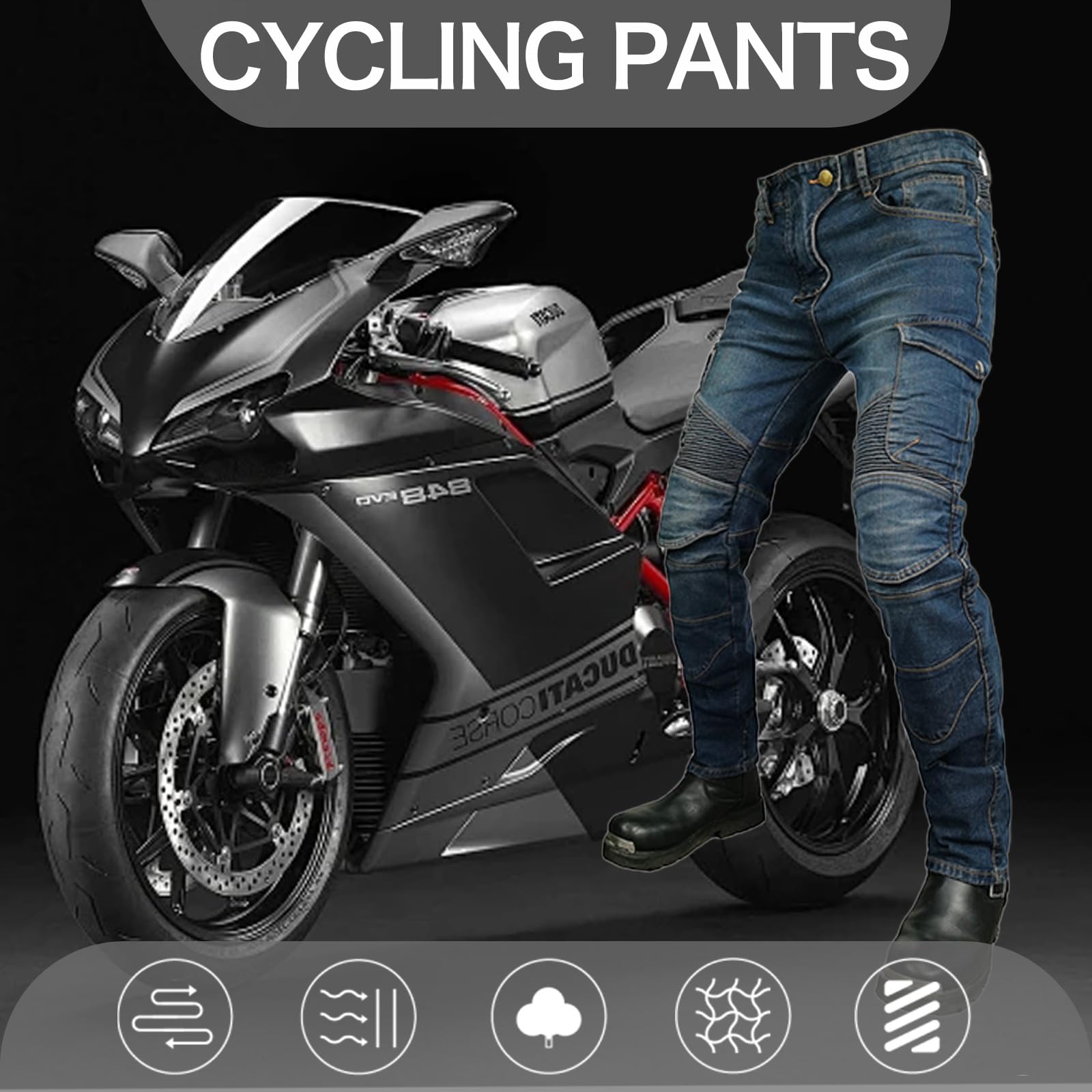 Męskie damskie dżinsy motocyklowe, spodnie dla motocyklistów, ochronne spodnie motocyklowe z 4 x ochraniaczami