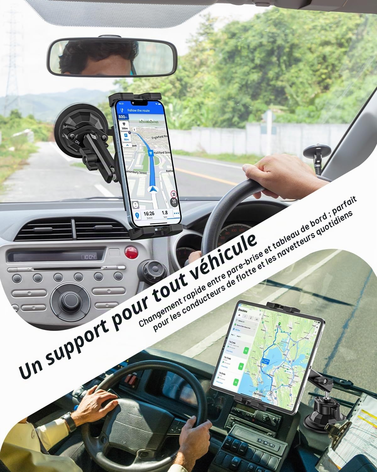 Support Tablette Tracteur avec Ventouse Puissante pour Tablettes Téléphones | Fixation Pare-Brise Tableau de Bord Fenêtre - Robuste Support Tablette Voiture Vehicule avec Bras Flexible en Aluminium