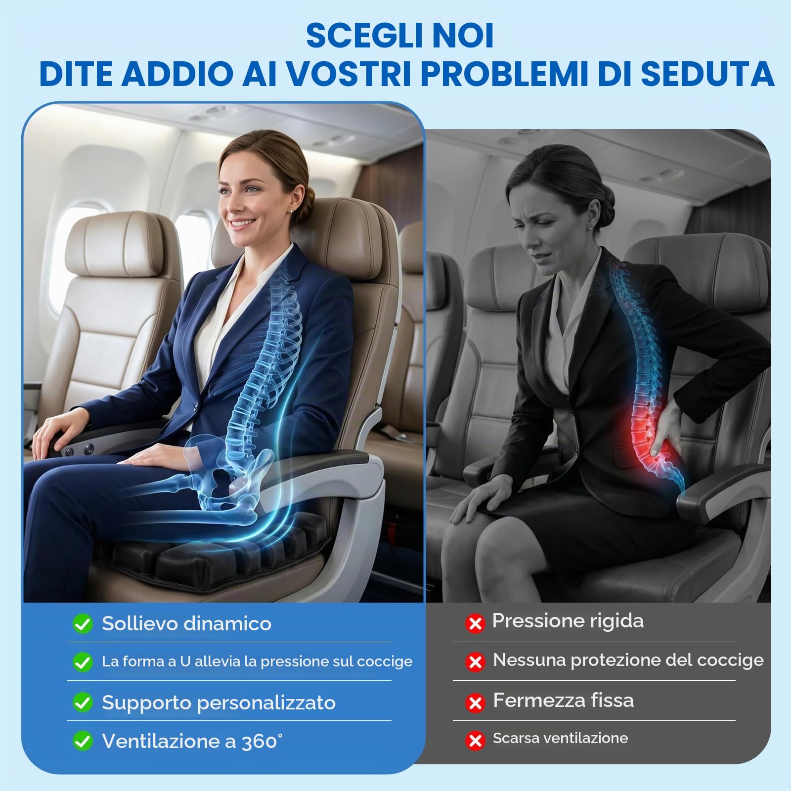 Cuscino Gonfiabile per Seduta con Celle d'Aria 3D, Cuscino di Seduta Gonfiabile Cuscino Antidecubito per Alleviare Pressione da Seduta su Sedia a Rotelle, Viaggi, Ufficio, Auto, Aereo