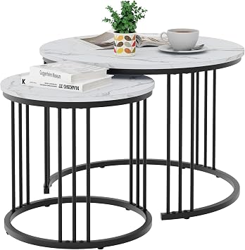Garden 4 you Round Coffee Table Set of 2 Living Room Table Modern Wooden Coffee Table Side Table Set Round Coffee Table Sofa Table Table Combination for Living Room Office Balcony (Black)