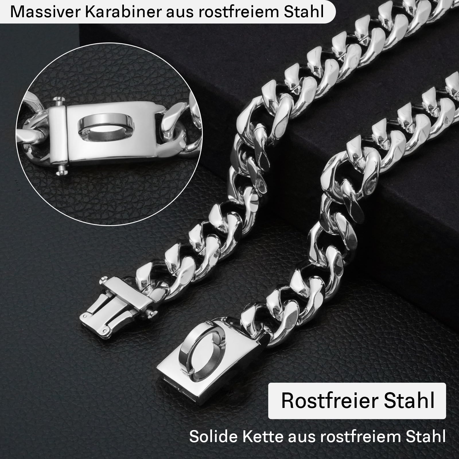 Silberfarbenes Hundehalsband Aus Edelstahl – Kubanische Gliederung, Verstellbar, Für Große, Kleine & Mittelgroße Hunde