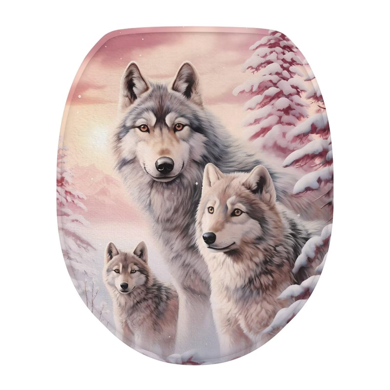 Cugasmaru Wolf Toilet Lid Covers for Bathroom Elongated Toilet Seat Lid Cover Oval Toilet Seat Cover Round Washable Soft Toilet Cover Fits Most 17 X 14 inches Standard Toilet Lids