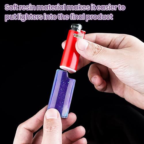 Miniatura 5 de NiArt Estuche para encendedor de bolsillo, 2 unidades, resina epoxi, molde de silicona y paquete de purpurina, funciona para encendedor de tamaño