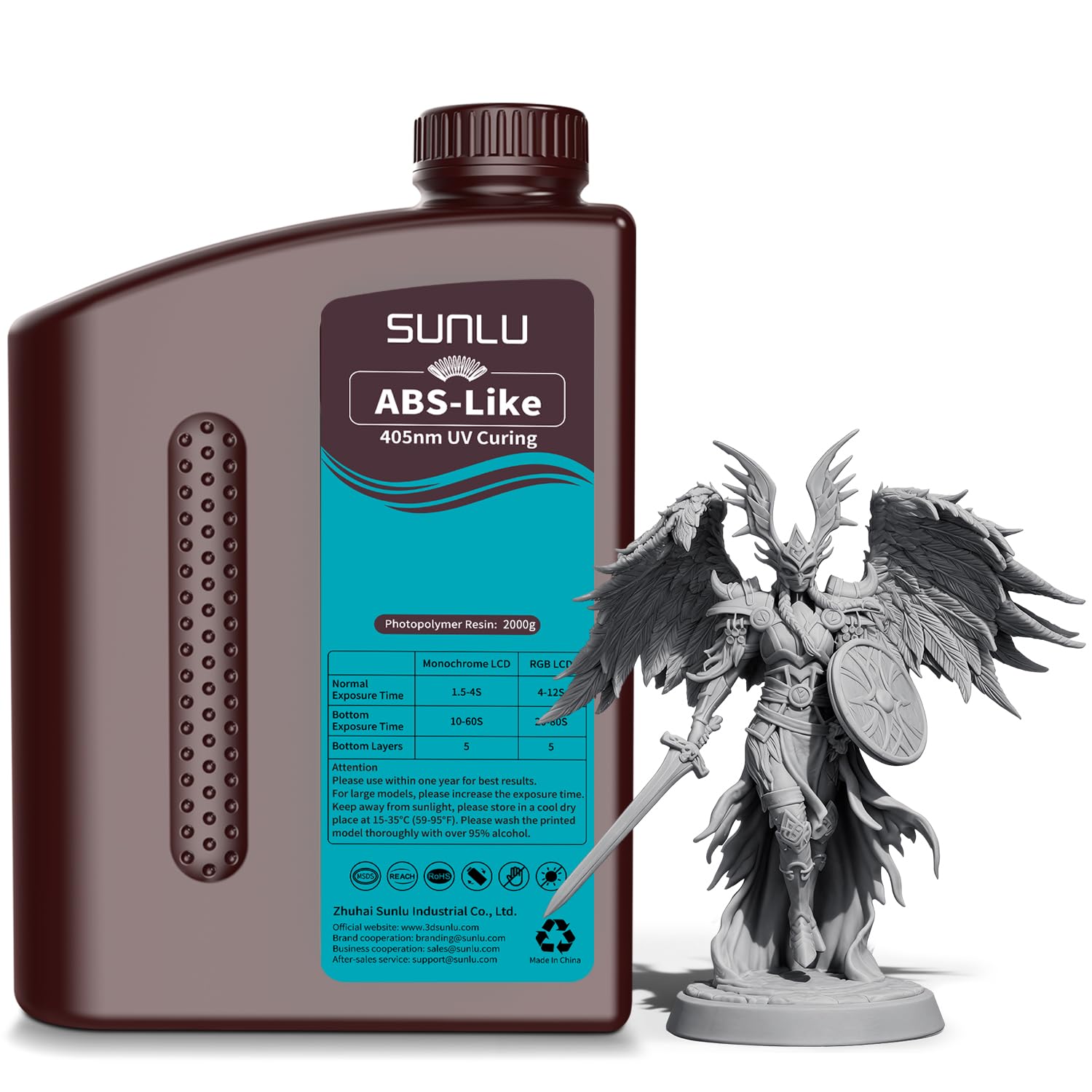 SUNLU Résine ABS-Like pour Imprimante 3D 2000G, Photopolymère UV 405nm, Rapide & Haute Précision, Compatible LCD/DLP/SLA, Gris, 2KG