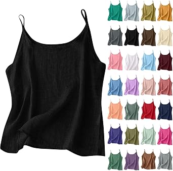 Sleeveless Linen Shirts for Women Summer Camisole Tank Tops Crewneck Cami Cute Casual Going Out Tops Boho Gauze Blouse