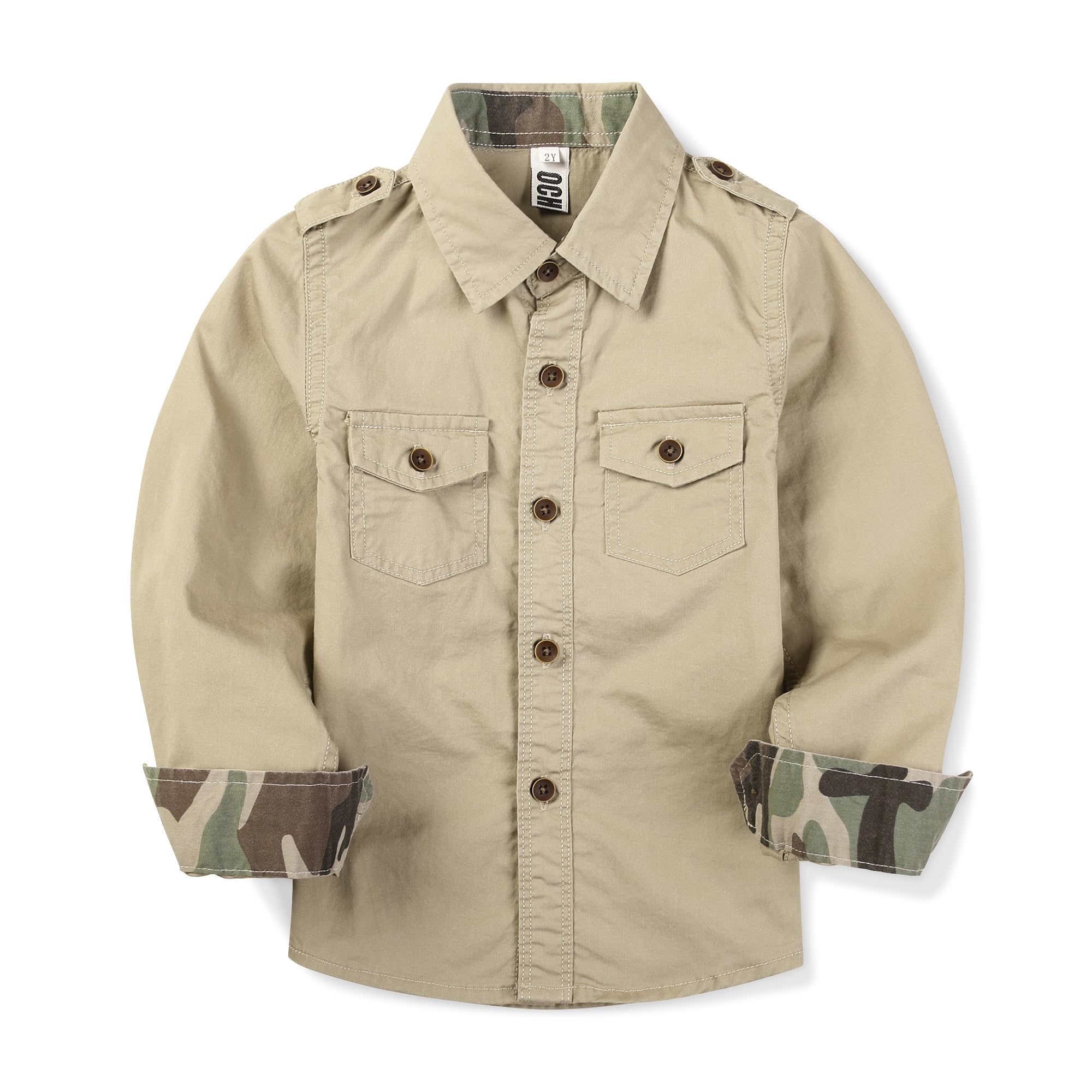 Toddler Little Boys Button Down Long Sleeve Shirt Uniform Army Scout Casual Fall Top with Pocket