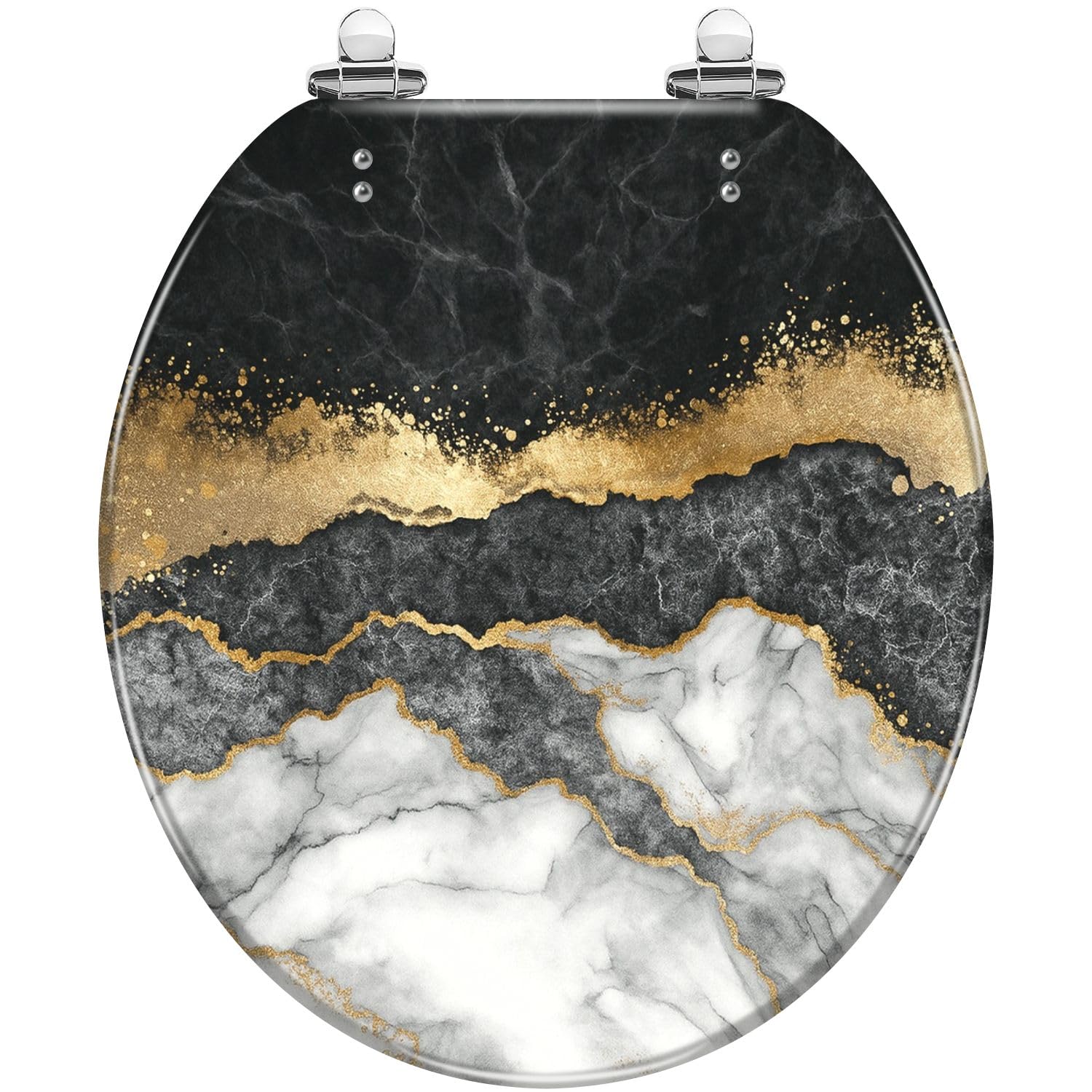 Tazyyzuu Multi1 Creative Gold Green Tropical Palm Leaves Resin Round Toilet Seat Slow Close Lid With Quick-Release Hinges(,16.5X14.5)