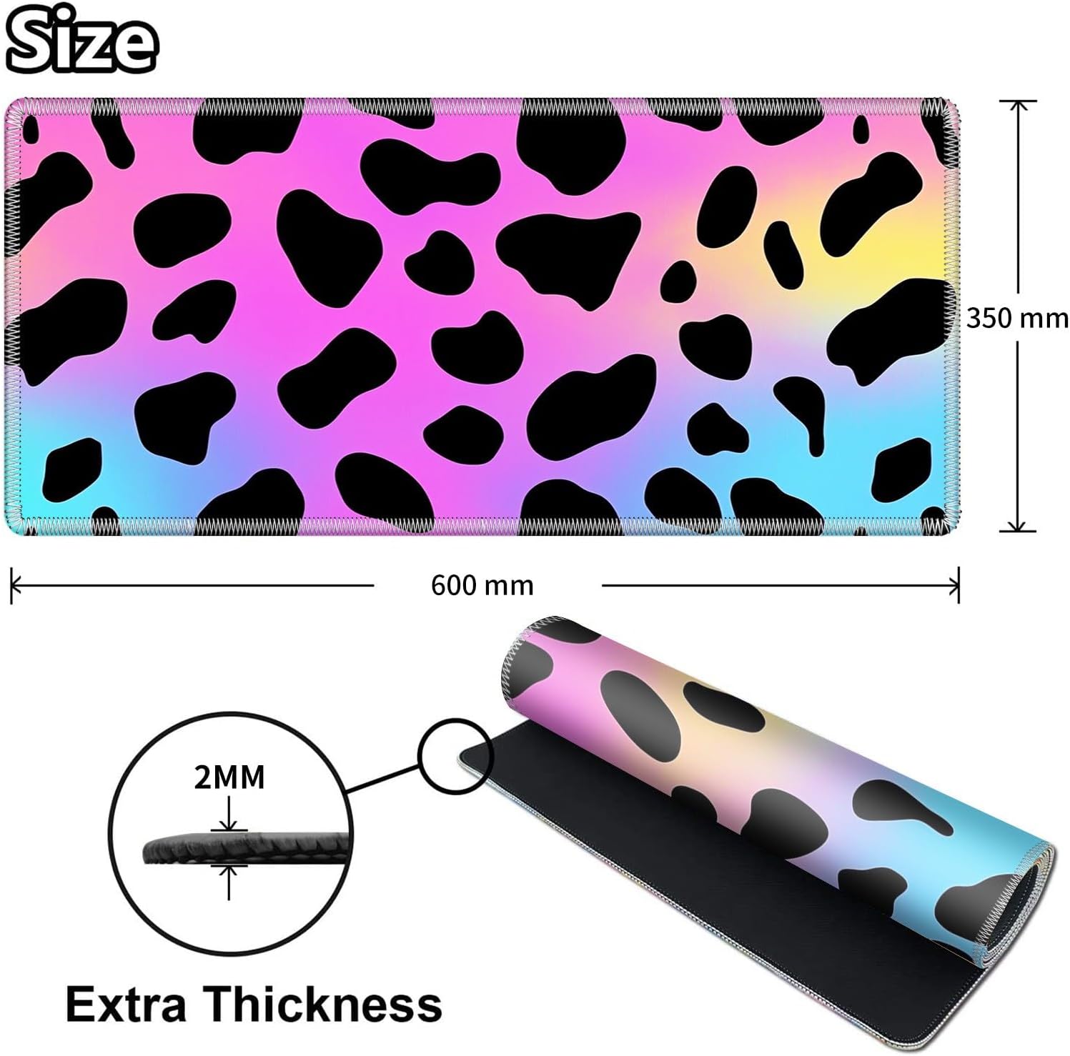 Playmat for MTG, Game Play Mat Card Game Playing 24 x 14 inches Tabletop Magic Play Mats Non-Slip Rubber Base and Stitched Mousepad Desk Mats Playmats for MTG TCG,Colorful Leopard Print