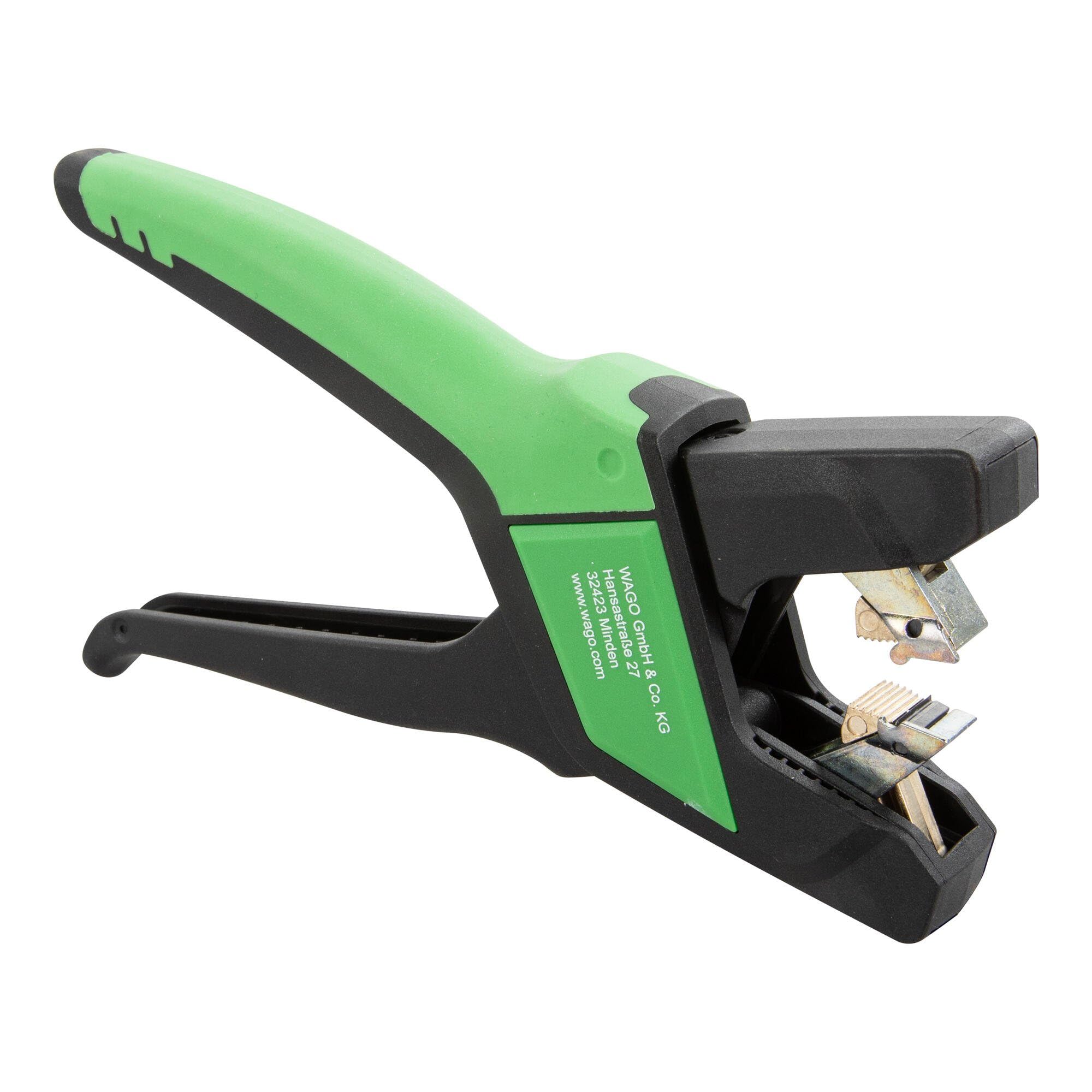 WAGO Pince à dénuder pour câbles plats 12 mm de largeur, 0,75-2,5 mm², vert/noir, réglage automatique