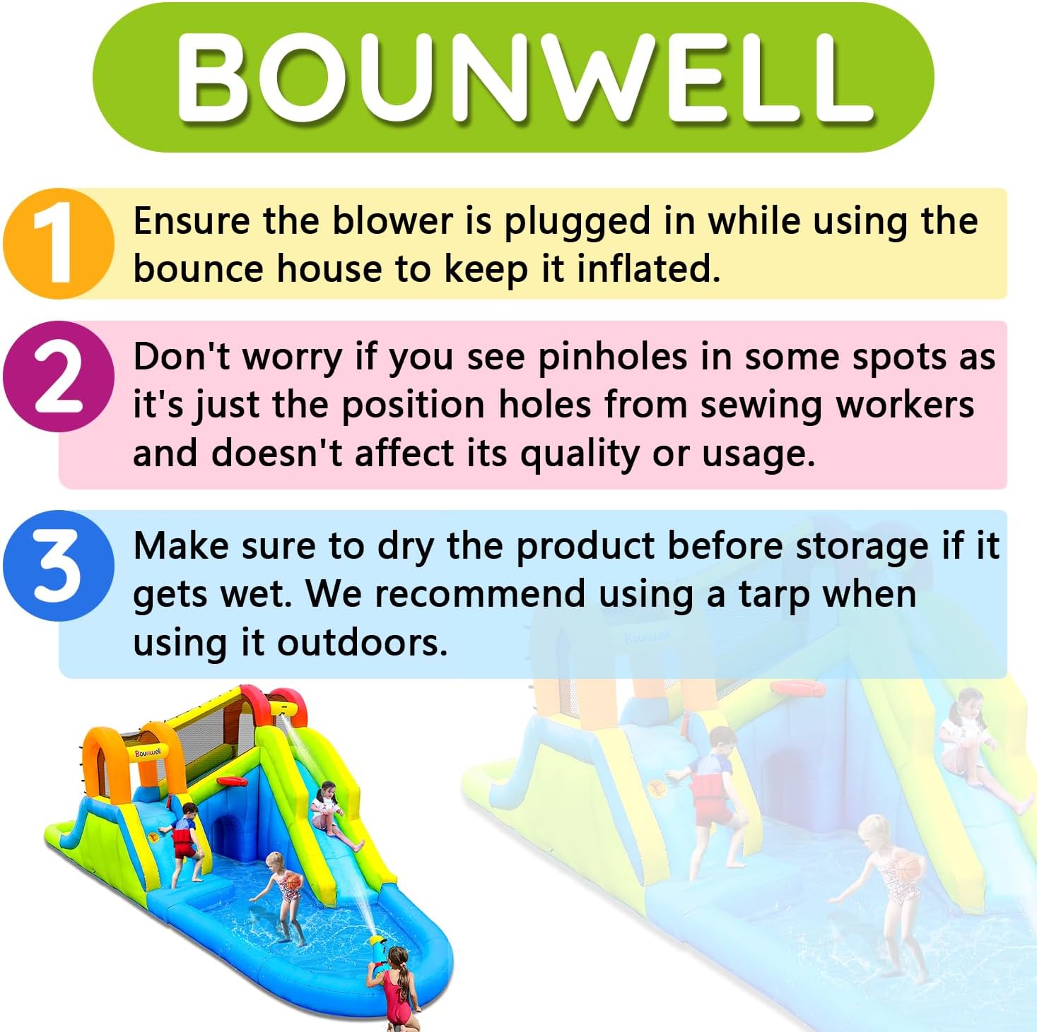 Inflatable Water Slide with Air Blower, Water Park for Kids Backyard, Blow Up Water Slide with 2 Slide, 2 Climbing Wall, Basketball Hoop, Water Cannon and Splash Pool