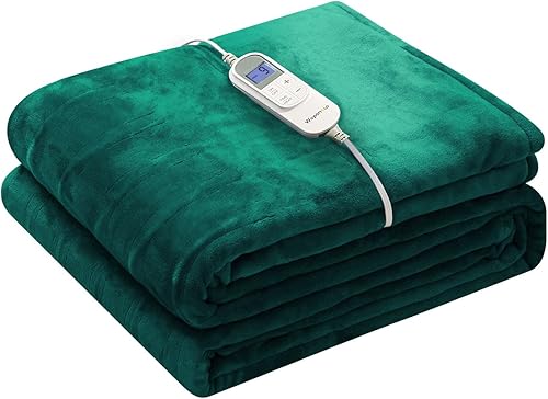 Wapaneus Foot Pocket Heated Blanket Electric Throw with 10 Heating Levels and 4 Timer Settings 4 Hours Auto Shut Off, Flannel Fast-Heating Heated