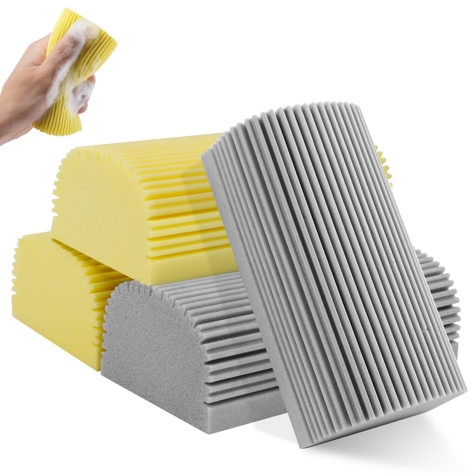 Vicloon Plumero de Esponja, 4Pcs Plumero Húmedo Reutilizable, Esponja Mágica Atrapapolvo, Aplicable A para Coches, Vaso, Limpieza de Persianas, Radiadores, Zócalos, Espejos (Amarillo + Gris)