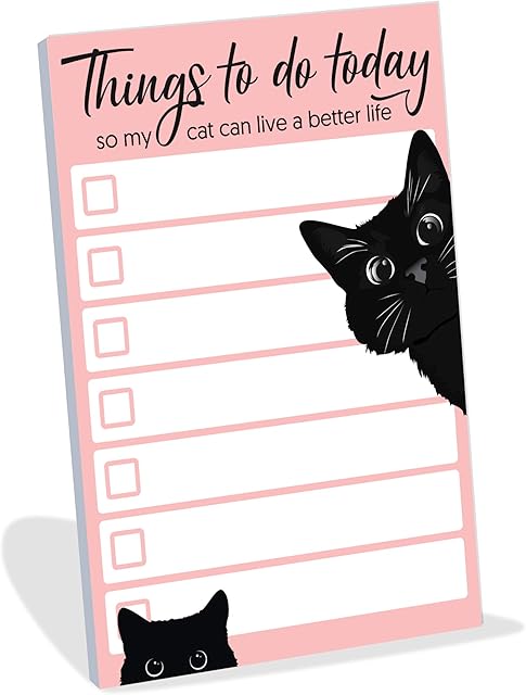 Small Black Cat Sticky to Do List Notepad | Cat Gifts for Cat Lovers, 50 Pages 10 cm x 15 cm