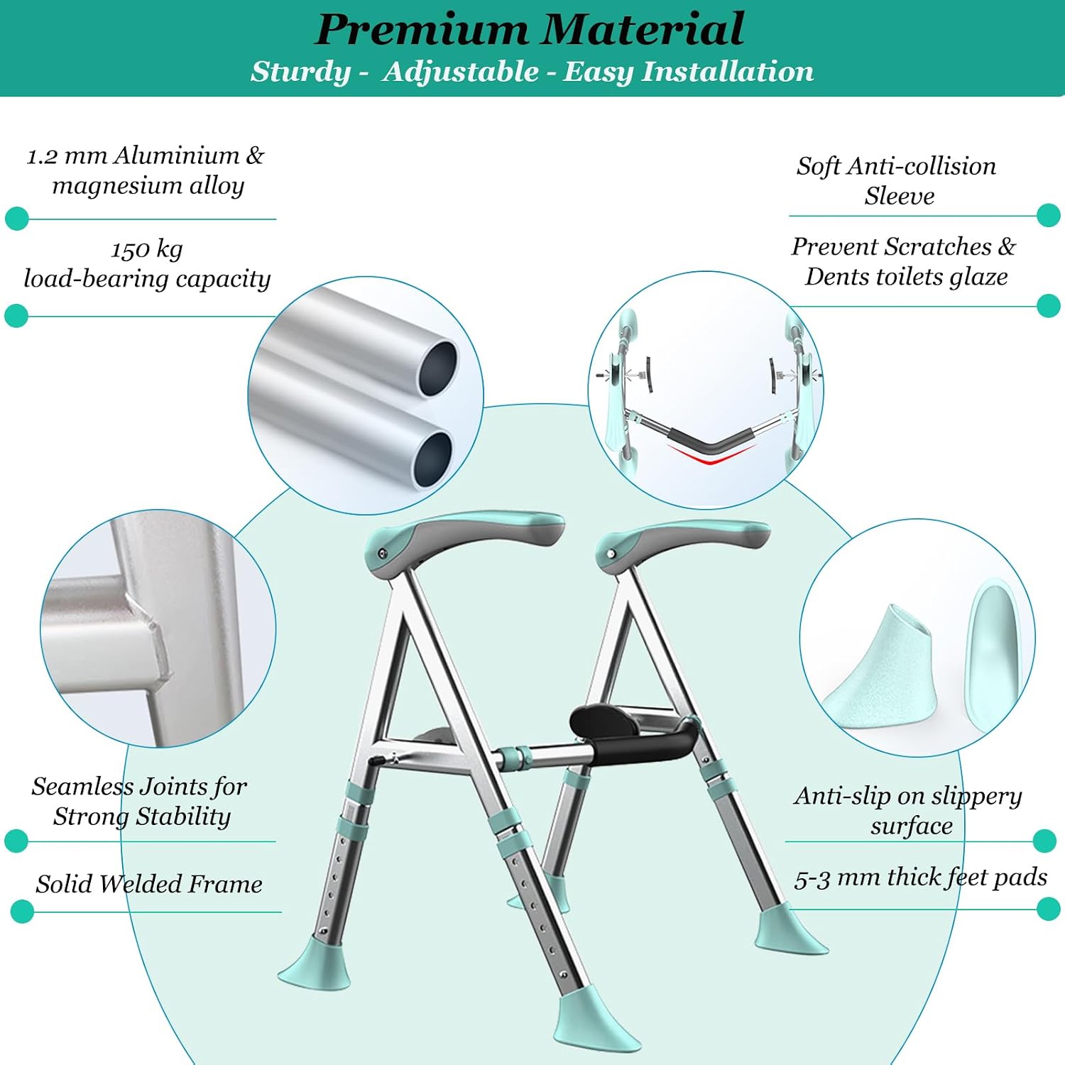 Toilet Safety Rails for Seniors – Heavy Duty Adjustable Toilet Safety Frame, Toilet Grab Bars for Seniors & Elderly, Toilet Handles for Disabled with Non-Slip Grip, Stand Up Assist Rails for Home Care