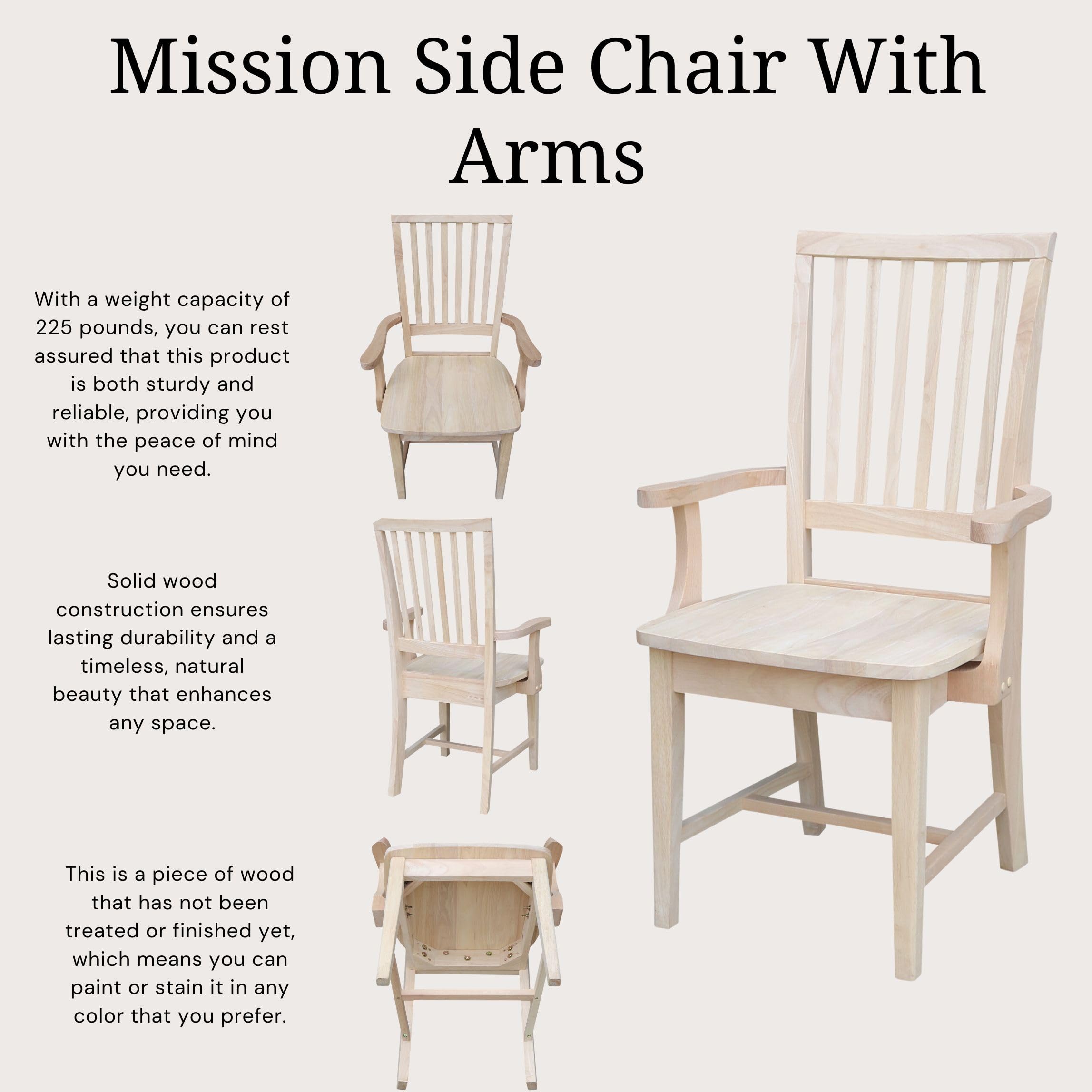 Mission Side Chair with Arms Solid Parawood, construcción de asiento de caja, cocina/comedor, 55.88cmde ancho x 53.34cmde profundidad x 99.06cmH, 225 libras de peso de 3