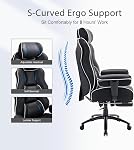 DJ·Wang Big et chaise de bureau haute avec repose-pieds, président du bureau exécutif haute arrière PU Chaises ergonomiques en cuir avec support Lombar, 135° Chaises inclinables Noir